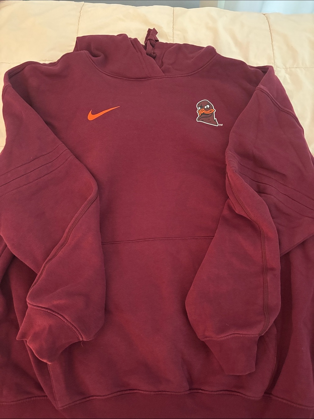 Virginia Tech Nike Maroon Pullover Hoodie with Orange Swoosh and Mascot Patch